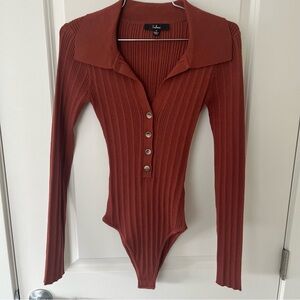 Lulu's Rust Ribbed Long Sleeve Bodysuit